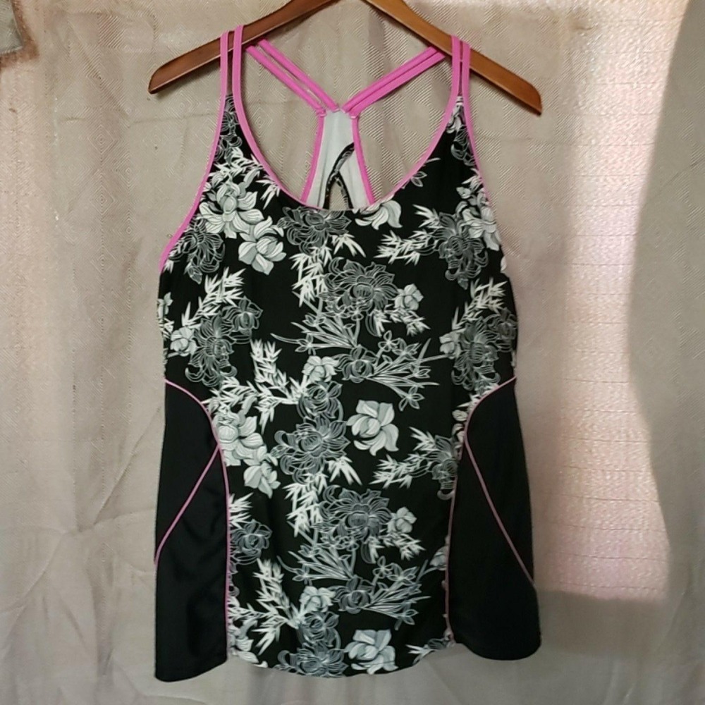 Tankini Swim Set Womens Plus 3X Black Floral Racerback Capri Pants 2 Piece